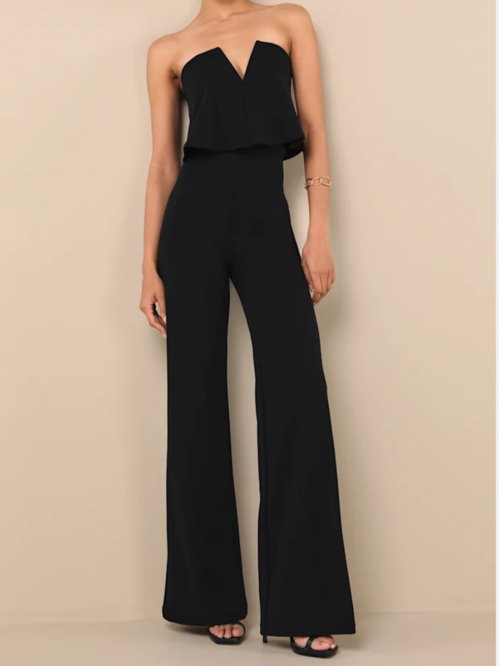 Lulus Power of Love Black Strapless Wide Leg Romper Jumpsuit - Women’s M